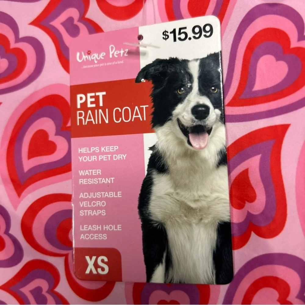 Pet Raincoat Pink & Red Hearts